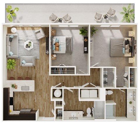 Floor plan for 2 beds, 2 baths, 1080 sqft